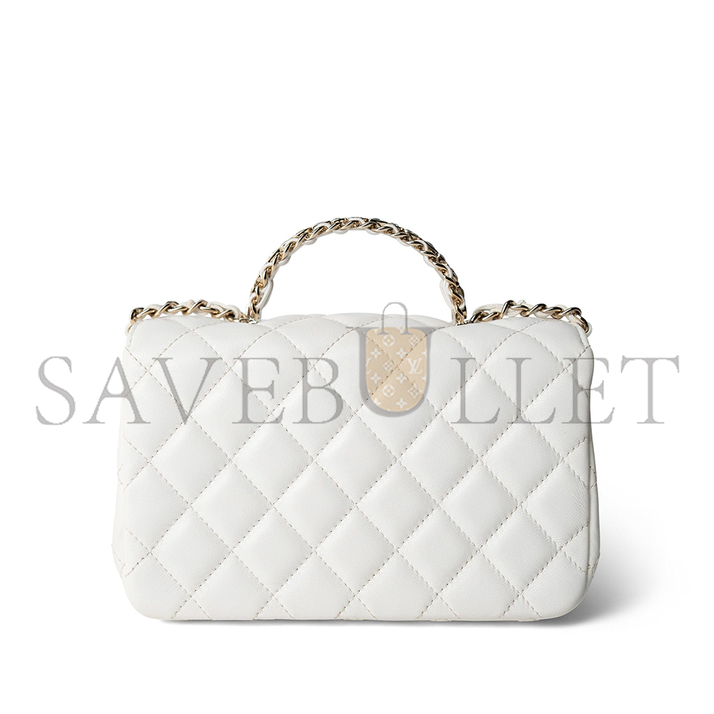 CHANEL MASTER WHITE CRYSTAL TOP HANDLE FLAP LIGHT GOLD HARDWARE (18*11.5*6.5cm) 